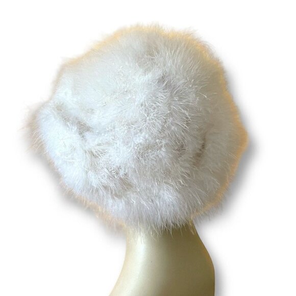 Vintage 1960s Womens White Maribou Feather Beret Mod Twiggy Twee Cloud Hat - Picture 4 of 11